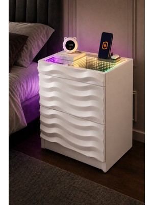 Cebese Komodin 3D LED Işıklı Kumandalı Rgb Ledli Modern - Siyah Renk