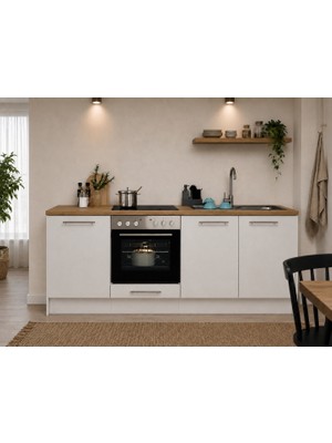 T Designo Riva Mutfak 3 Kapaklı - Alt Modül - Çok Amaçlı DOLAP-200 cm - Fırın Dolabı Tezgah Dahil