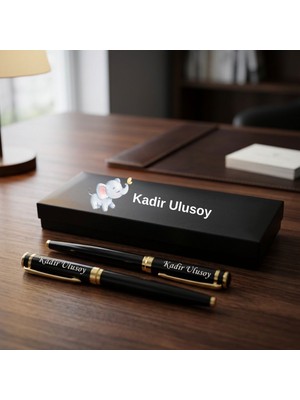 Çılgıntrend Sevimli Fil Tasarımlı Kişiye Özel Kalem Seti - Isim Yazılı Roller ve Dolma Kalem