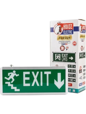 Horoz Robson 3W 160 Lümen Şarjlı Acil Merdiven Aşağı Çıkış Exit Levhası (2'li Paket)