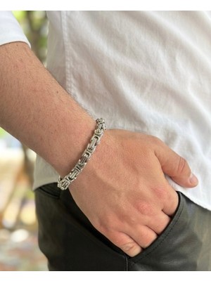 Stainless Steel Erkek Çelik Kral Zincir Bileklik - 316L Paslanmaz Çelik Gümüş Renk Modern Tasarım