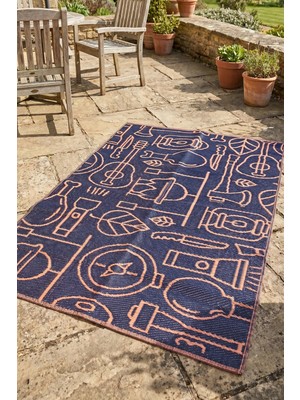 Halı Special Serengeti Lacivert Çift Taraf Hasır Kilim;taşınabilir Kamp Plaj Piknik Matı Bahçe Balkon Teras