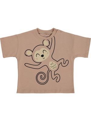 Civil Baby Maymun Baskılı 6-18 Ay Tişört - Kahverengi