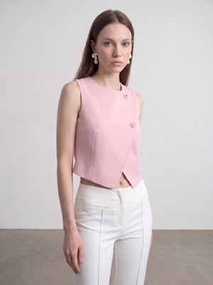 Dilvin 60624 Asimetrik Kesim Yelek-Pembe