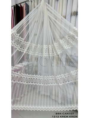 Arolife Zarif ve Şık Bambu Zemin Brode Krem Perde