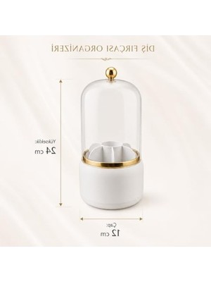 Get Store 7 Bölmeli Kapaklı Diş Fırçalık, Gold Detaylı Banyo Düzenleyici Organizer, Şeffaf Kapaklı Diş Fırçası ve Macun Saklama Standı (Beyaz)