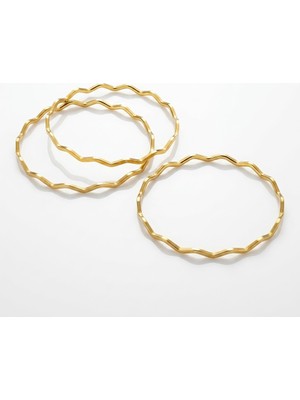 Ceyyiz Gold Renk Dalgalı Zigzag Ajda Bilezik - 3'lü Kombin Paslanmaz Çelik