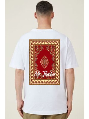 Mr.Thinker Mr.thınker Oversize Unisex T-Shirt Beyaz 'otantik Halı8' 2t Baskılı