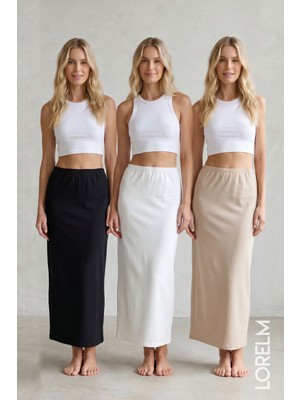 Lorelm 3'lü Tamboy Etek Astarı Jipon Kombinezon Uzun Elbise Astar