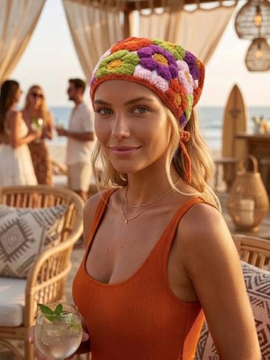 Venüs Design Örgü Çiçekli  Bandana