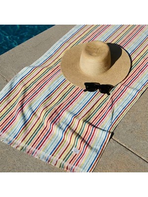 Green Black Stripe Sunset Plaj Havlusu Renkli