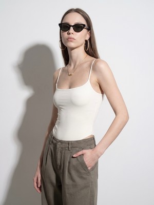 Dilvin 21216 Askılı Bodysuit-Ekru