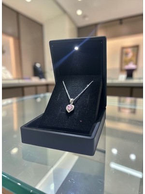 Anka Mücevherat Işıklı Kutuda 925 Ayar Gümüş Kalp Kadın Kolye (Pudra)