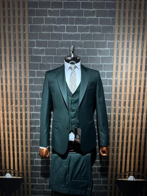 Dupont Classics Dupont Erkek Yelekli Takım Elbise - Filafil Poliviskon Slim Fit Sivri Yaka 6 Drop