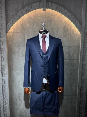 Dupont Classics Dupont Erkek Yelekli Takım Elbise - Filafil Poliviskon Slim Fit Sivri Yaka 6 Drop