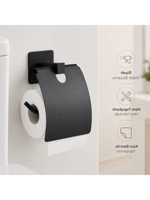 Get Store Modern Metal Tuvalet Kağıtlığı, Siyah Renk, Montaj Seçenekleri