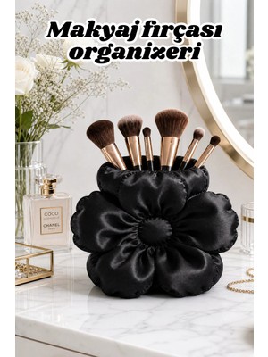 the mr east Çiçek Formlu Saten Dokulu Makyaj Fırçası Organizeri 15X11CM Pla Dekoratif Organizer