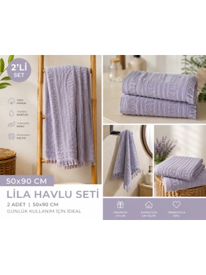 Vivesta Home 2'li Yüz Havlusu Seti 50X90 cm Pamuklu El Havlusu Püsküllü Yumuşak Dokulu Yüksek Emici Günlük Kullanım