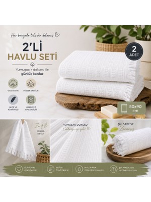 Vivesta Home 2'li Yüz Havlusu Seti 50X90 cm Pamuklu El Havlusu Püsküllü Yumuşak Dokulu Yüksek Emici Günlük Kullanım