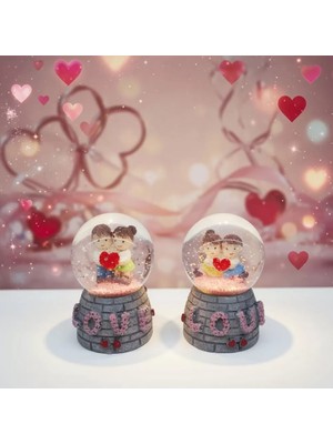 Fta Ticaret Işıklı Mini Kar Küresi - Love Tasarımlı - Pilli - Romantik Hediyelik - Dekoratif