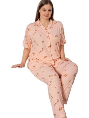Bipamuk Comfort Gömlek Yaka Büyük Beden Kadın Pijama Takımı Kısa Kol Rahat  3xl–6xl