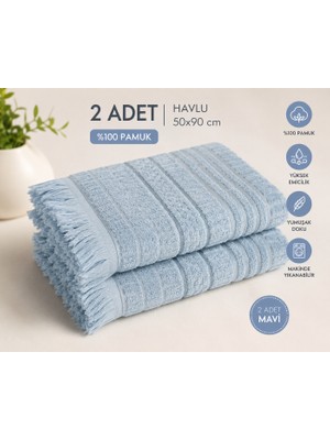 Vivesta Home 2'li Yüz Havlusu Seti 50X90 cm Pamuklu El Havlusu Püsküllü Yumuşak Dokulu Yüksek Emici Günlük Kullanım