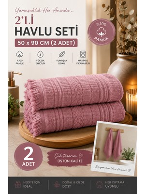 Vivesta Home 2'li Yüz Havlusu Seti 50X90 cm Pamuklu El Havlusu Püsküllü Yumuşak Dokulu Yüksek Emici Günlük Kullanım