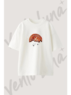 Offroad Compass Tasarım Baskılı Unisex Oversize Kalıp Beyaz Tshirt