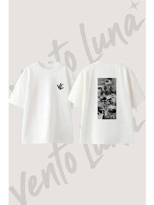 Abstract Female Faces Tasarım Sırt Baskılı Pamuk Beyaz Oversize T-Shirt