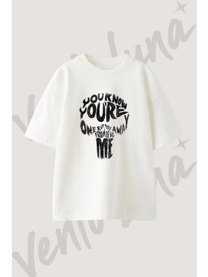 Joker Typography Tasarım Baskılı Unisex Oversize Kalıp Beyaz Tshirt