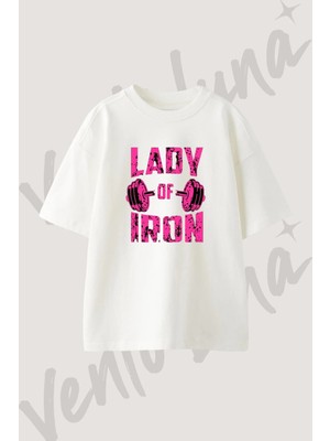 Iron Lady Tasarım Baskılı Unisex Oversize Kalıp Beyaz Tshirt