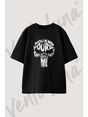 Joker Typography Tasarım Baskılı Unisex Oversize Kalıp Siyah Tshirt