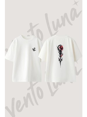 Gothic Angel_1 Tasarım Sırt Baskılı Pamuk Beyaz Oversize T-Shirt