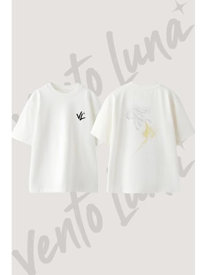 Golden Phoenix_1 Tasarım Sırt Baskılı Pamuk Beyaz Oversize T-Shirt