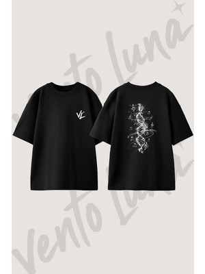 Dna Muzik Tasarım Sırt Baskılı Pamuk Siyah Oversize T-Shirt