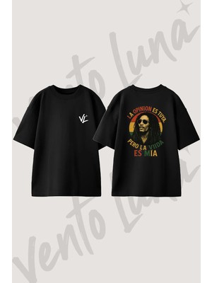 Bob Marley Tasarım Sırt Baskılı Pamuk Siyah Oversize T-Shirt