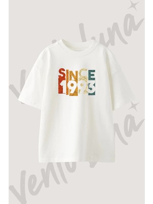 Since 1993 Tasarım Baskılı Unisex Oversize Kalıp Beyaz Tshirt