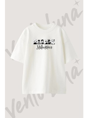 Jujutsu Kaisen Tasarım Baskılı Unisex Oversize Kalıp Beyaz Tshirt