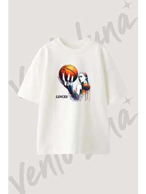 Kadin Basketbol Tasarım Baskılı Unisex Oversize Kalıp Beyaz Tshirt