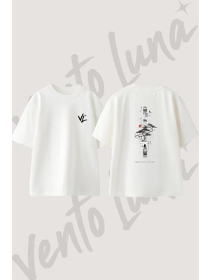 Bonsai Fuji Turna Tasarım Sırt Baskılı Pamuk Beyaz Oversize T-Shirt