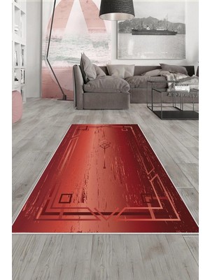 Belirtilmemiş Pelangi Bordo Geometrik Desen Yıkanabilir Kaymaz Taban Tutmaz Salon Halısı Yolluk, B