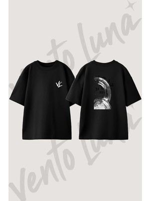 Chrome Metal Tasarım Sırt Baskılı Pamuk Siyah Oversize T-Shirt