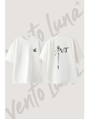 Brush Art Tasarım Sırt Baskılı Pamuk Beyaz Oversize T-Shirt