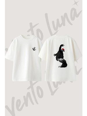 Break Dancer Tasarım Sırt Baskılı Pamuk Beyaz Oversize T-Shirt