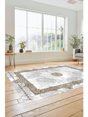 Belirtilmemiş Sade Klasik Desen Dijital Kaymaz Taban Yıkanabilir Yolluk Mutfak Salon Halısı Klasi̇k-20, Kahverengi