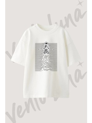 Joy Division Unknown Pleasures Tasarım Baskılı Unisex Oversize Kalıp Beyaz Tshirt