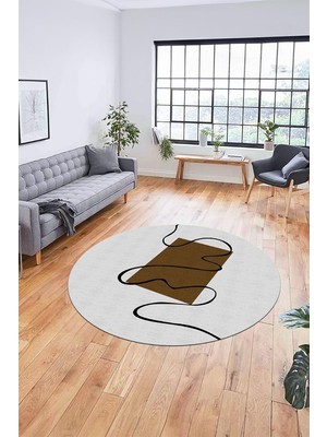 Belirtilmemiş Baskılı Kaymaz Taban Yıkanabilir Yuvarlak Mutfak Halısı Salon Halısı Y-Modern-61, Kahverengi