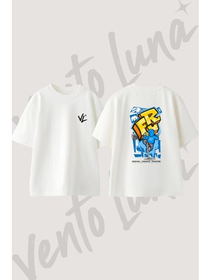 Grafiti Yazar Tasarım Sırt Baskılı Pamuk Beyaz Oversize T-Shirt