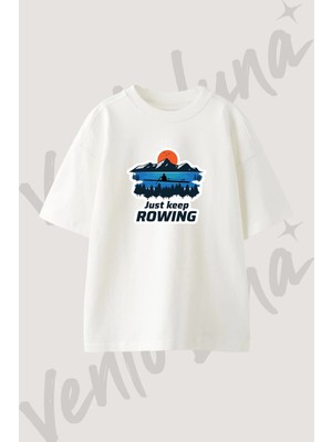 Sculling Mountains Tasarım Baskılı Unisex Oversize Kalıp Beyaz Tshirt