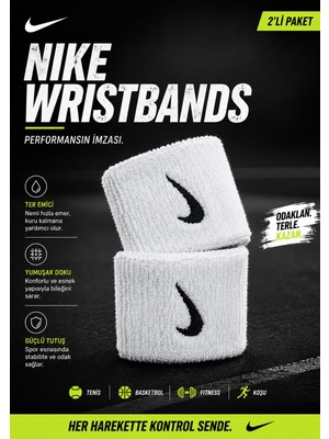 Nike Swoosh Wristbands 2 Unisex Beyaz Antrenman Havlu Bileklik